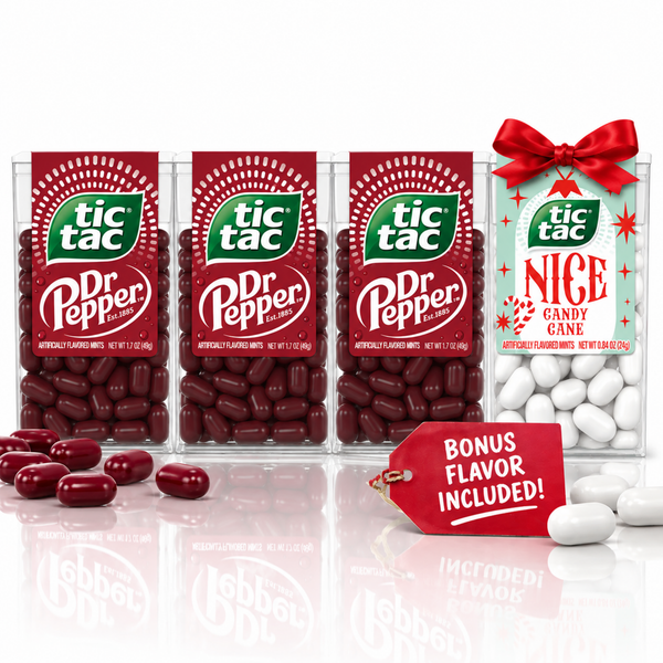 Tic Tac Dr Pepper mints 3 pack with bonus Tic Tac Nice Candy Cane