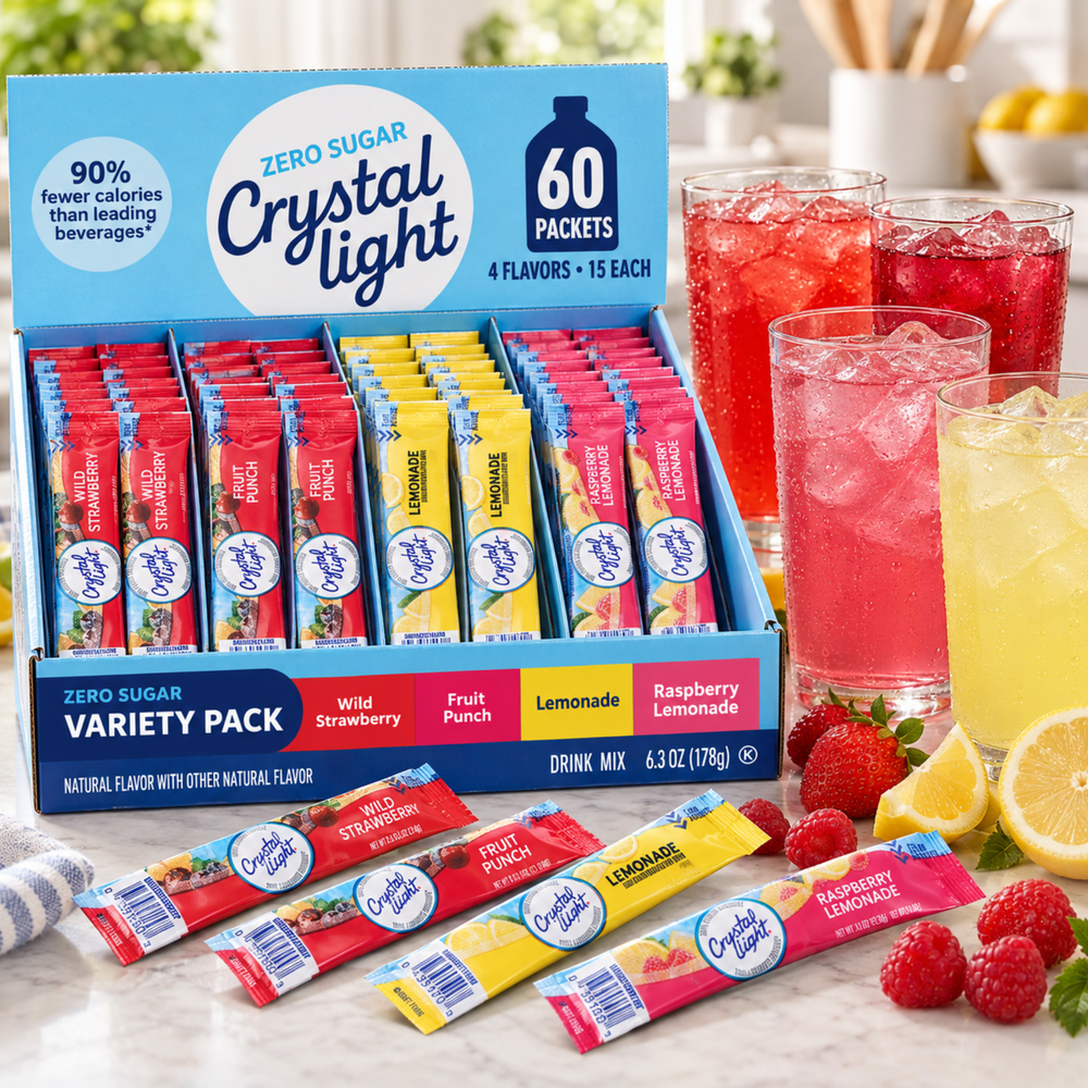 Crystal Light Zero Sugar Variety Pack, 60 drink mix packets, 4 flavors