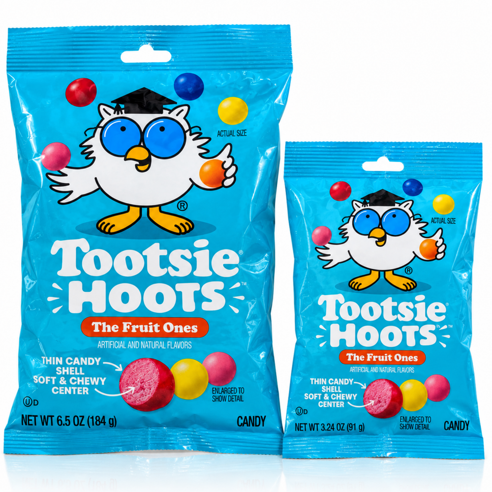 Tootsie Hoots The Fruit Ones candy, 6.5 oz and 3.24 oz bags
