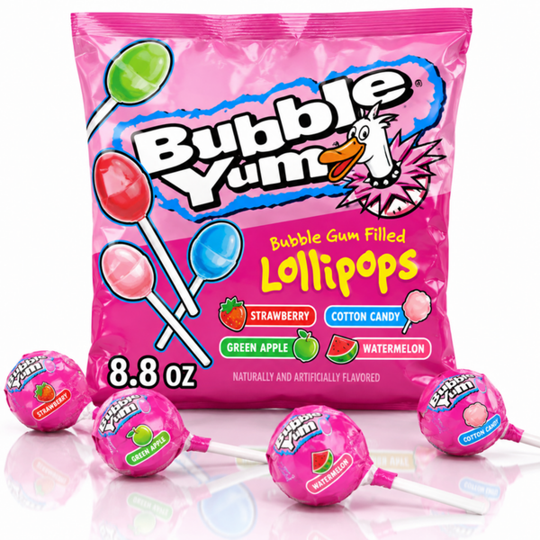 Bubble Yum Bubble Gum Filled Lollipops, 8.8 oz bag