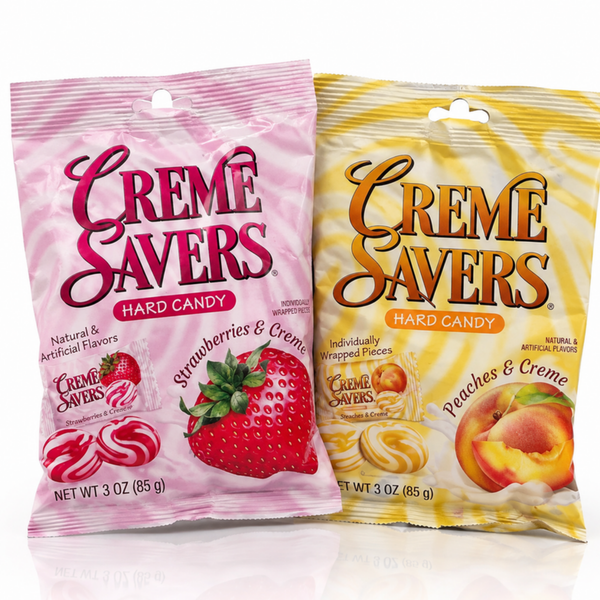 Creme Savers Strawberries and Creme and Peaches and Creme hard candy 2 pack