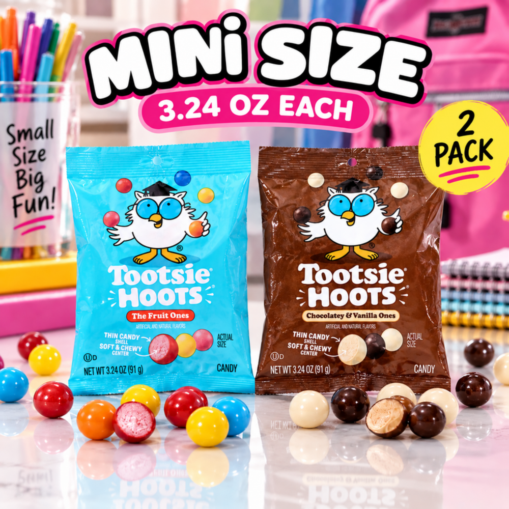 Tootsie Hoots mini 2 pack, The Fruit Ones and Chocolatey and Vanilla Ones, 3.24 oz each