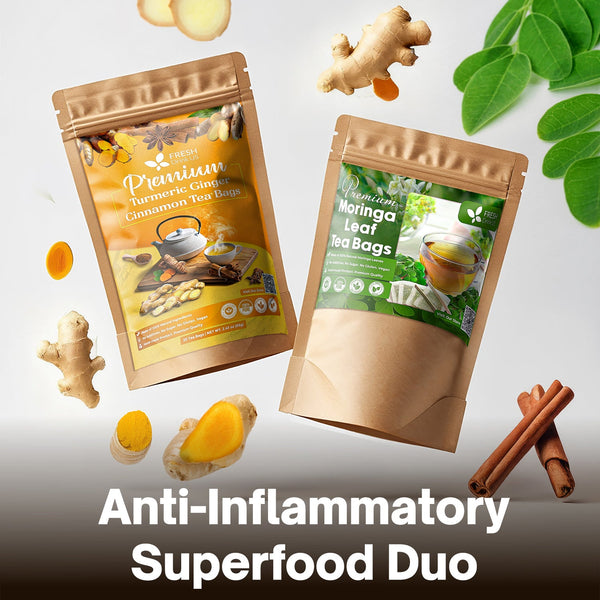 Turmeric & Moringa Wellness Duo โ Turmeric Ginger Cinnamon Tea & Moringa Leaf Tea Bags for Daily Balance