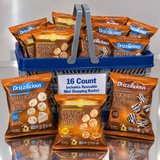 Drizzilicious mini rice cake bites 16 count variety pack in a mini shopping basket