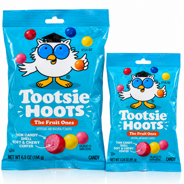 Tootsie Hoots The Fruit Ones candy, 6.5 oz and 3.24 oz bags
