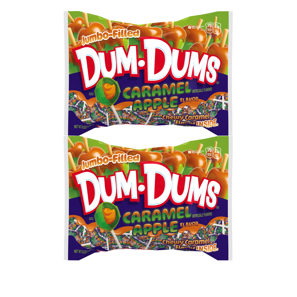 Dum Dums Jumbo Filled Caramel Apple lollipops, two 8.8 oz bags