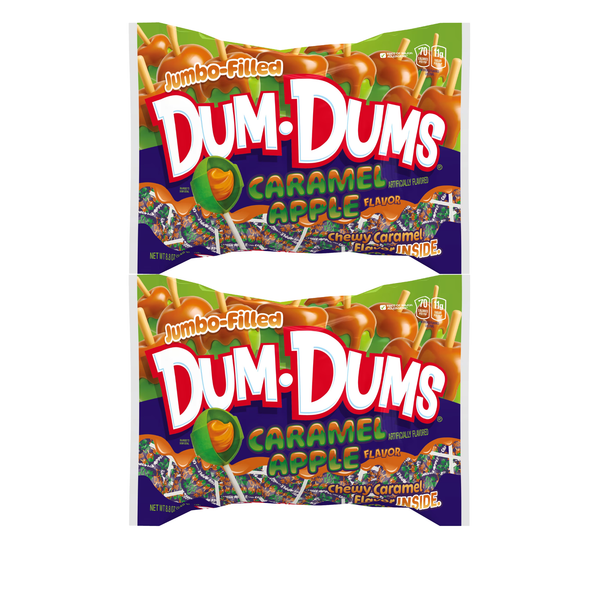 Dum Dums Jumbo Filled Caramel Apple lollipops, two 8.8 oz bags