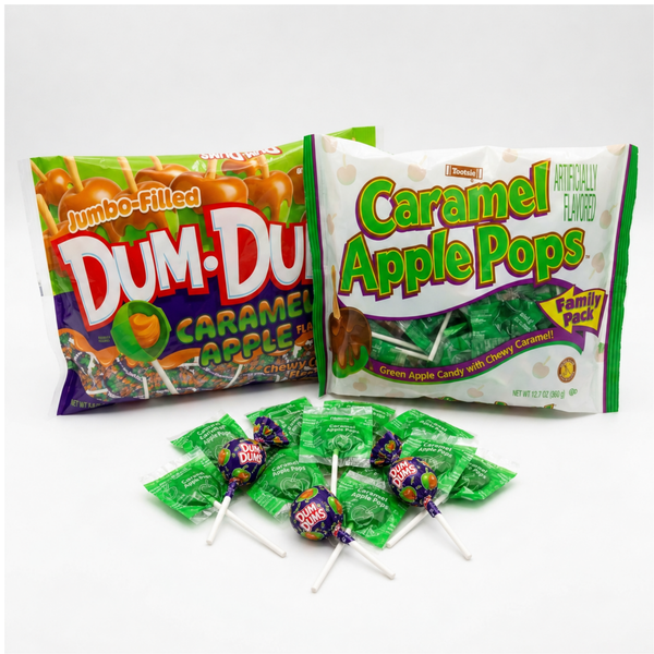 Caramel apple lollipop bundle, Dum Dums Jumbo Filled Caramel Apple and Tootsie Caramel Apple Pops