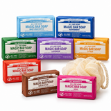 Dr. Bronner's Magic Bar Soap variety pack, 8 bars with bath sponge