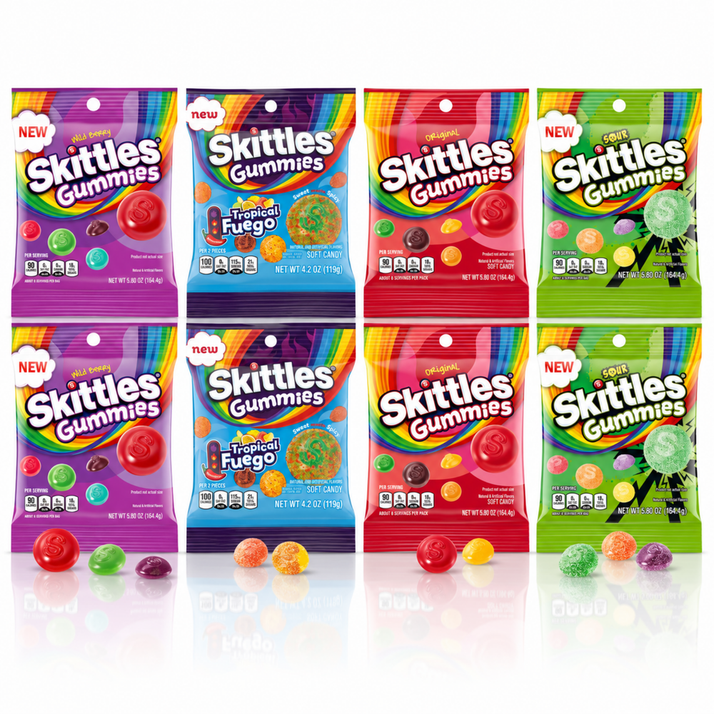 Skittles Gummies variety bundle, Original, Wild Berry, Sour and Tropical Fuego
