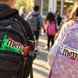 M&M's Cookies and Creme white and dark chocolate candies share size