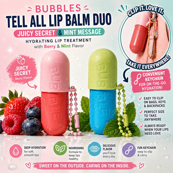 Bubbles Tell All Lip Balm Duo — Juicy Secret & Mint Message